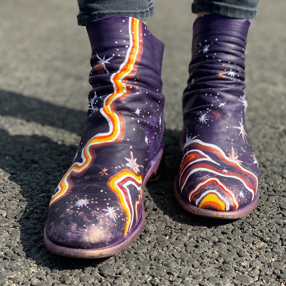 Hand painted vintage Fluevog boots